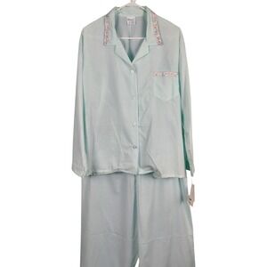 NWT vtg Carole Womens 1X Pajama Set Blue Cotton Blend Cottagecore Grandma Core